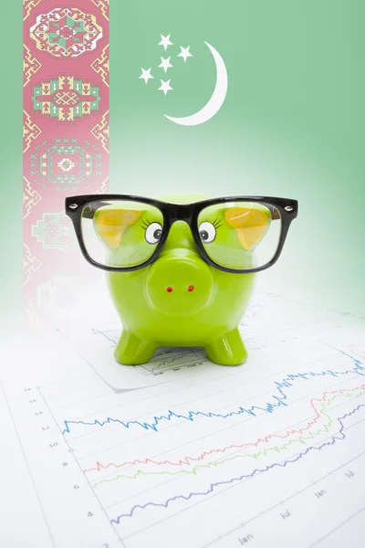 Piggy bank met vlag op achtergrond - turkmenistan — Stockfoto