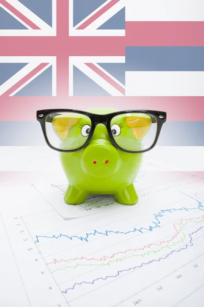 Piggy bank with US state flag on background - Hawaii — Stock Photo, Image