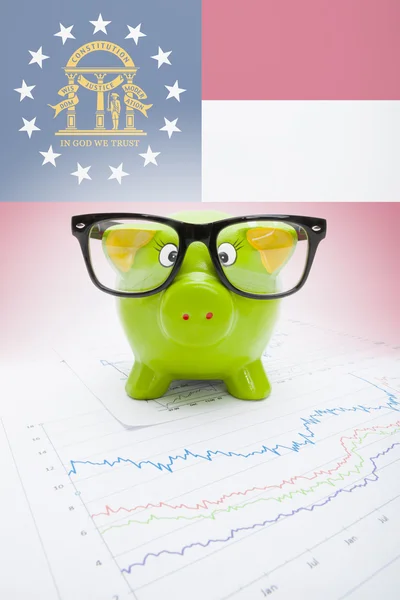 Piggy bank with US state flag on background - Georgia — Stock Photo, Image
