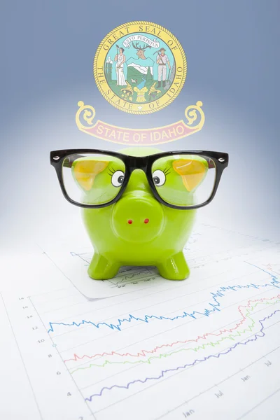 Piggy bank met ons staat vlag op achtergrond - idaho — Stockfoto