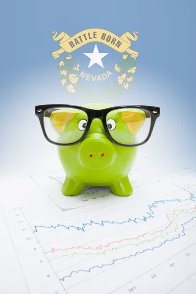 Piggy bank with US state flag on background - Nevada — Stock Photo, Image
