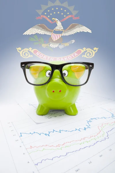 Piggy bank with US state flag on background - North Dakota — Stock Photo, Image