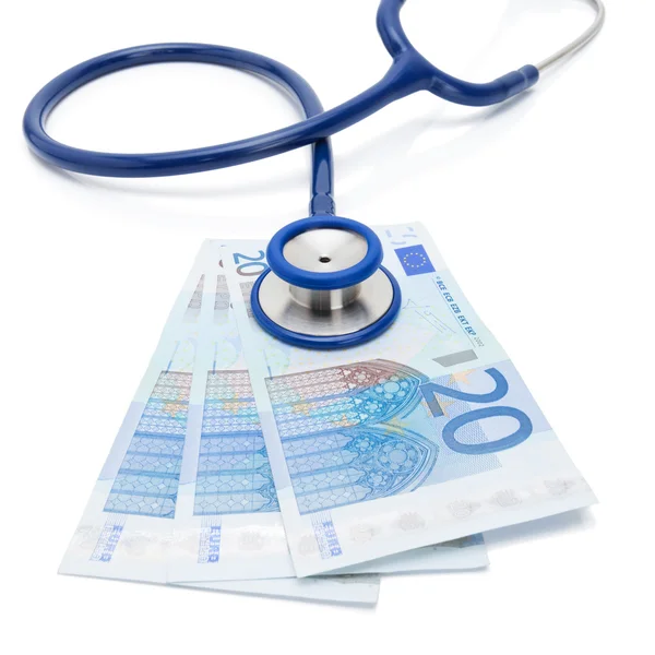 Billetes de 20 euros con los doctores estetoscopio sobre él - relación 1 a 1 — Foto de Stock