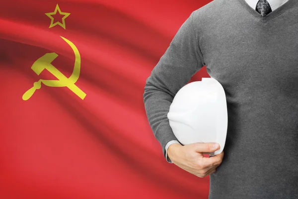 建筑师与国旗背景 — — 苏维埃社会主义共和国联盟 — 图库照片