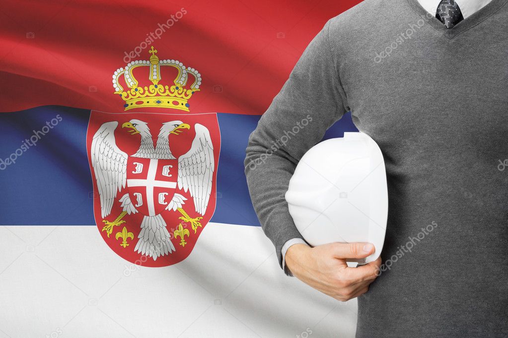 Architect with flag on background  - Serbia