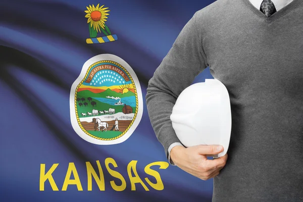 Engineer with flag on background series - Kansas — Stock Photo, Image