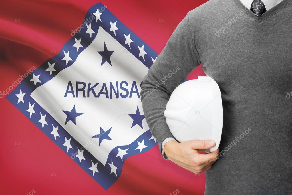 Engineer with flag on background series - Arkansas