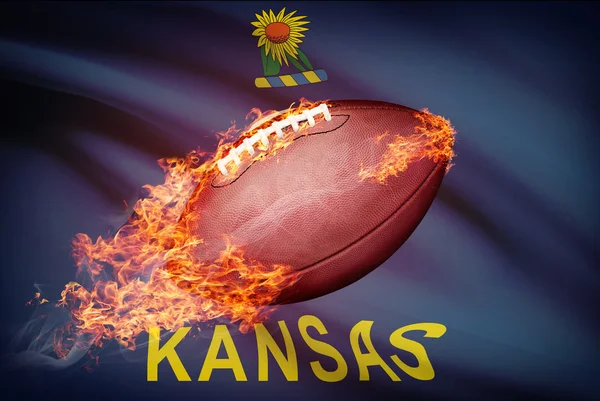 American football ball with flag on backround series - Kansas — Stock Photo, Image