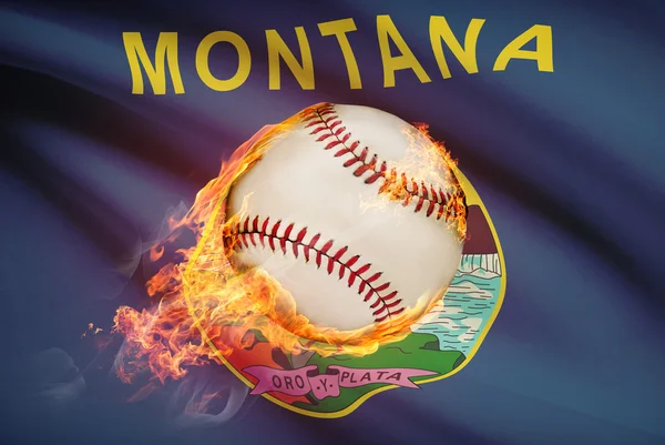 Бейсбольный мяч с флагом на фоне серии - Монтана — стоковое фото