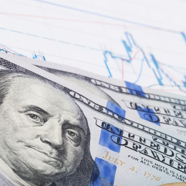 시장 차트와 미국 달러 지폐-1: 1 비율 — 스톡 사진