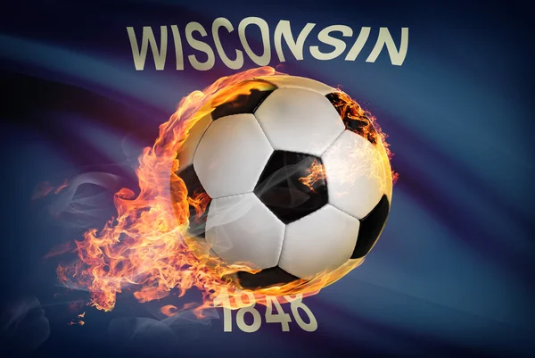 Balón de fútbol con la bandera en la serie de fondo - Wisconsin —  Fotos de Stock