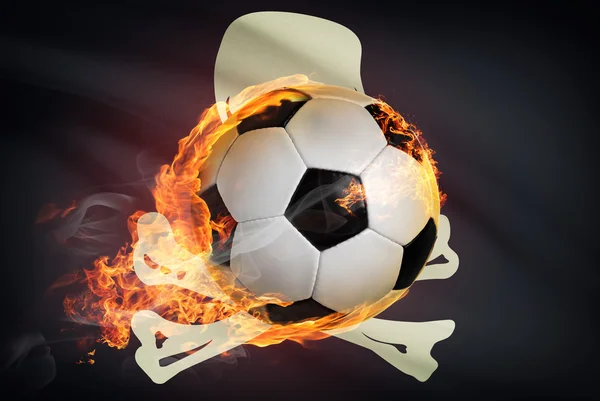 Soccer ball with flag on background series - Jolly Roger flag - Tampa Bay Buccaneers — Stock Photo, Image