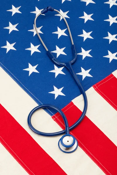 Medical stethoscope over US flag - studio shoot — Stock Photo, Image