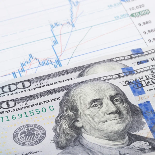 Hat Graph mit 100-Dollar-banknote — Stockfoto