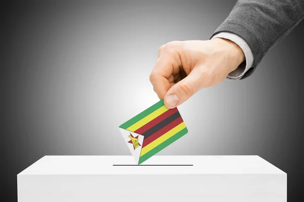 Hlasování koncept - mužské vložení příznaku do uren - Zimbabwe — Stock fotografie