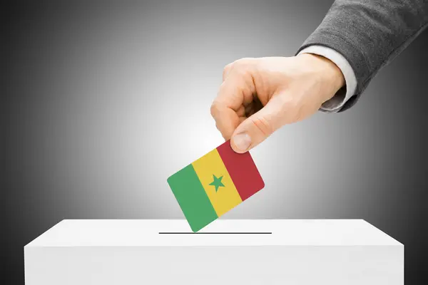 Vote concept - mâle drapeau insertion dans urne - Sénégal — Photo