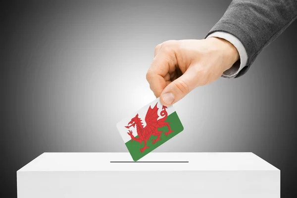 Concept - mâle drapeau insertion dans urne - pays de Galles de vote — Photo