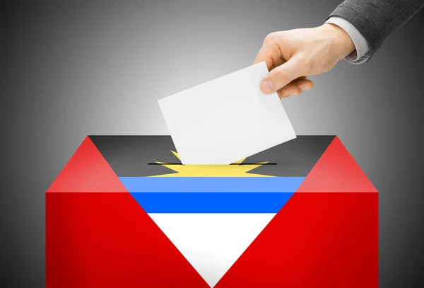 Voting concept - Ballot box painted into national flag colors - Antigua and Barbuda — Stock Photo, Image