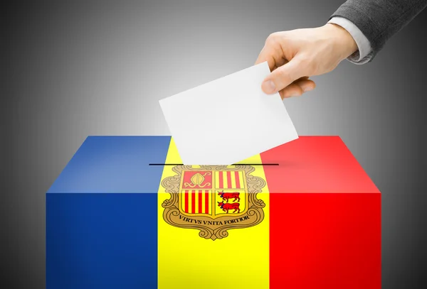 Voting concept - Ballot box painted into national flag colors - Andorra — Stock Photo, Image