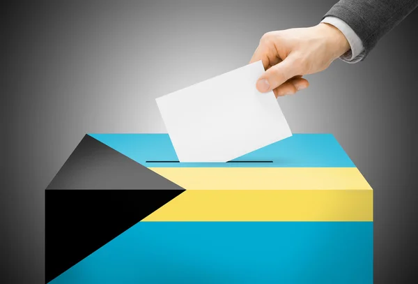 投票的概念-投票箱绘成国旗的颜色-巴哈马 — 图库照片