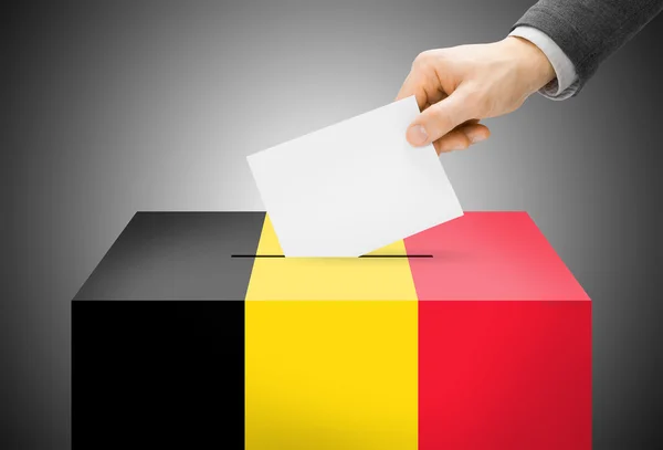 Voting concept - Ballot box painted into national flag colors - Belgium — Stock Photo, Image