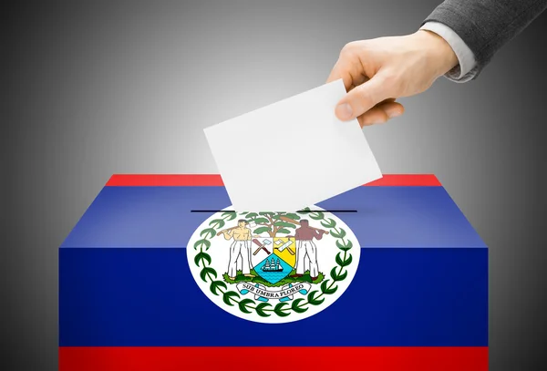 Voting concept - Ballot box painted into national flag colors - Belize — Stock Photo, Image