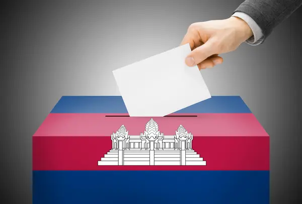 Voting concept - Ballot box painted into national flag colors - Cambodia — Stock Photo, Image