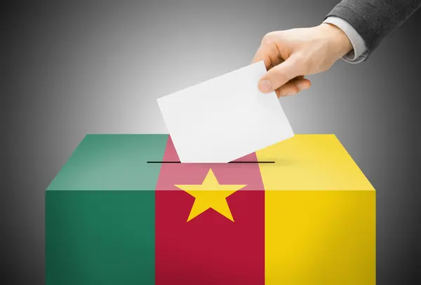 Voting concept - Ballot box painted into national flag colors - Cameroon — Stock Photo, Image