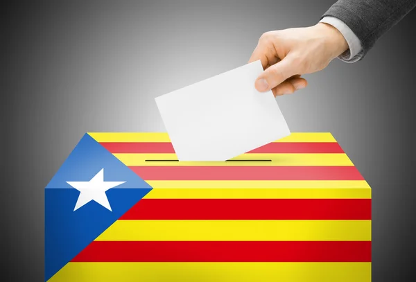 Voting concept - Ballot box painted into national flag colors - Catalonia — Stock Photo, Image