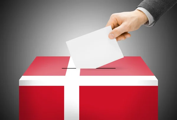 Voting concept - Ballot box painted into national flag colors - Denmark — Stock Photo, Image