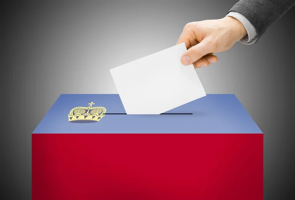 Voting concept - Ballot box painted into national flag colors - Liechtenstein — Stock Photo, Image