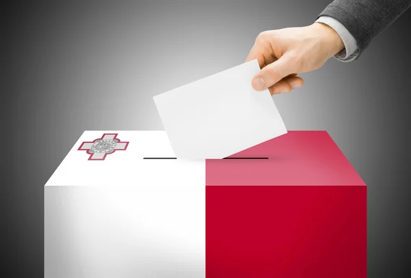 Voting concept - Ballot box painted into national flag colors - Malta — Stock Photo, Image