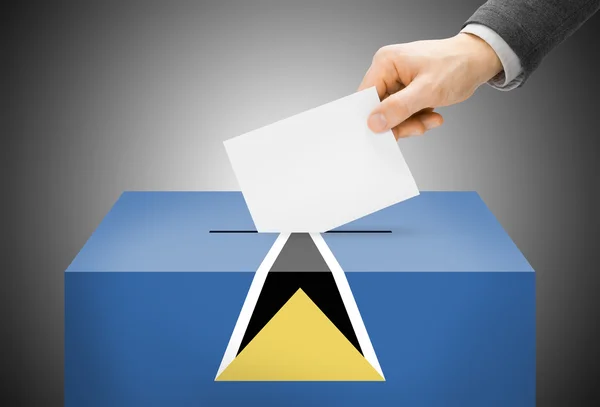 Concetto di voto - Ballot box verniciato nei colori della bandiera nazionale - Saint Lucia — Foto Stock