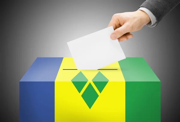 Koncepcja głosowania - urny pomalowane w kolorach flagi narodowej - Saint Vincent i Grenadyny — Zdjęcie stockowe