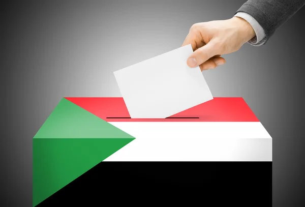 Voting concept - Ballot box painted into national flag colors - Sudan — Stock Photo, Image