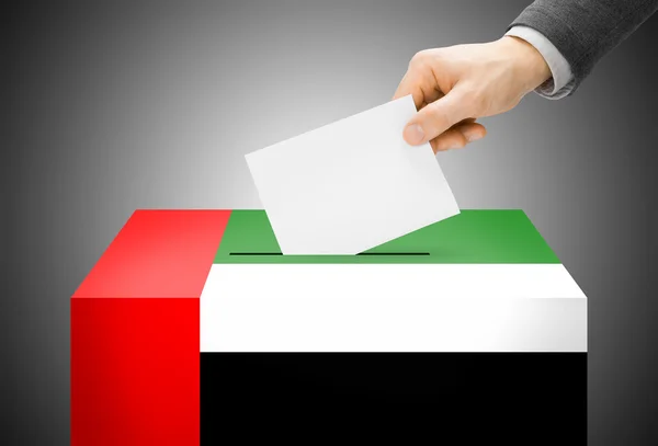 Voting concept - Ballot box painted into national flag colors - United Arab Emirates — Stock Photo, Image