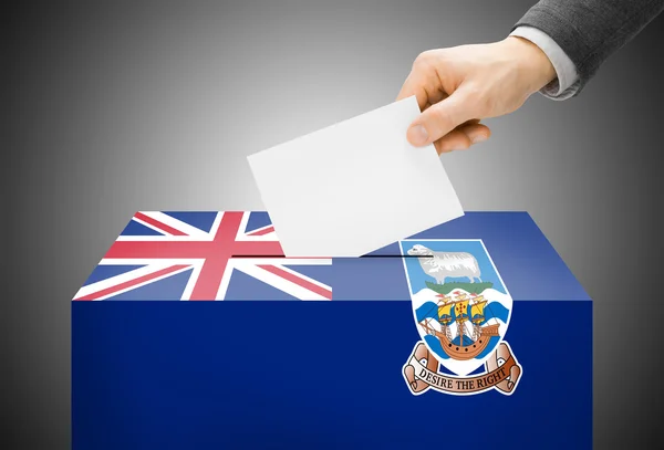Voting concept - Ballot box painted into national flag colors - Falkland Islands — Stock Photo, Image