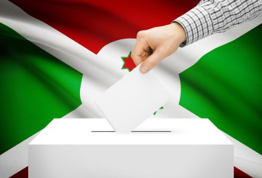 Oylama kavramı - arka plan üzerinde ulusal bayrak ile oy sandığı - Burundi