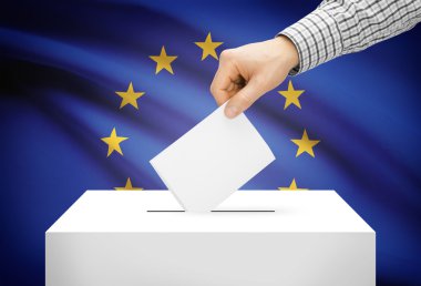 Oylama kavramı - arka plan - Avrupa Birliği Ulusal bayrağını ile oy sandığı