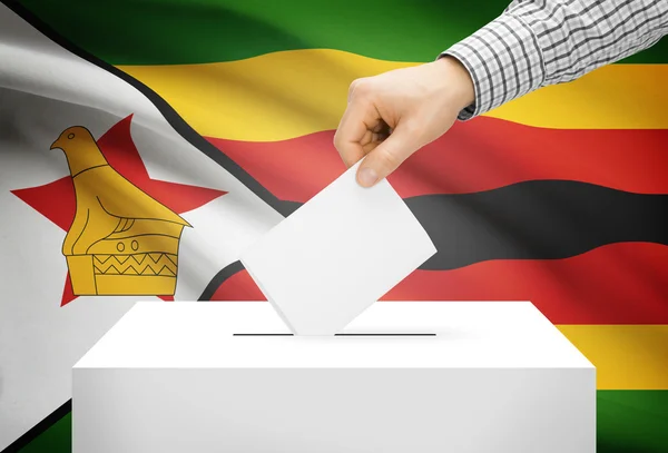 Voting concept - Ballot box with national flag on background - Zimbabwe — Stock Photo, Image