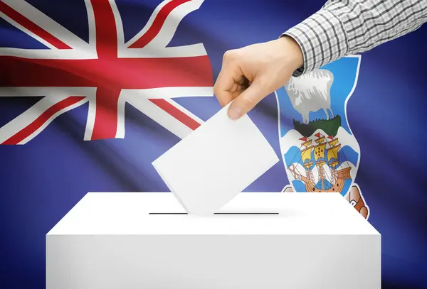 Voting concept - Ballot box with national flag on background - Falkland Islands — Stock Photo, Image