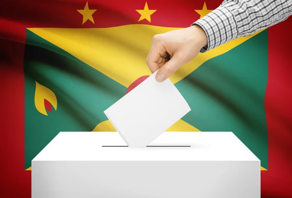 Voto concetto - urna con la bandiera nazionale su priorità bassa - Grenada — Foto Stock