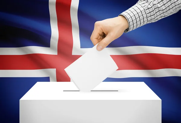 Voto concetto - urna con la bandiera nazionale su priorità bassa - Islanda — Foto Stock