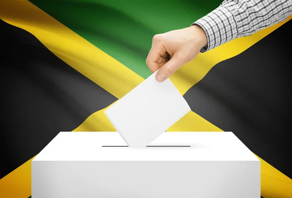 Voto concepto - urna con la bandera nacional de fondo - Jamaica —  Fotos de Stock