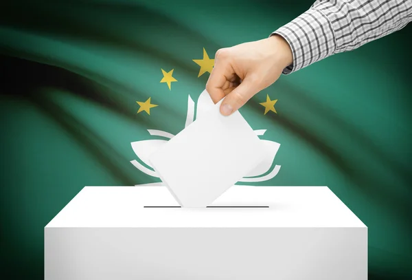 Voting concept - Ballot box with national flag on background - Macau — Stock Photo, Image