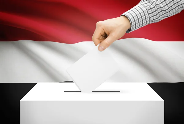 Voting concept - Ballot box with national flag on background - Yemen — Stock Photo, Image