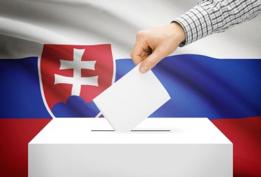 Oylama kavramı - arka plan üzerinde ulusal bayrak ile oy sandığı - Slovakya