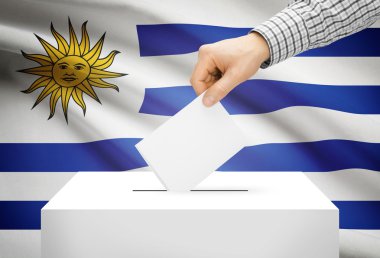 Oylama kavramı - arka plan üzerinde ulusal bayrak ile oy sandığı - Uruguay