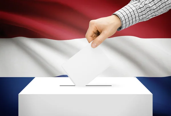 Voting concept - Ballot box with national flag on background - Netherlands — Stock Photo, Image