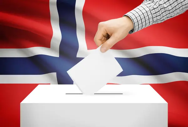 Voting concept - Ballot box with national flag on background - Norway — Stock Photo, Image